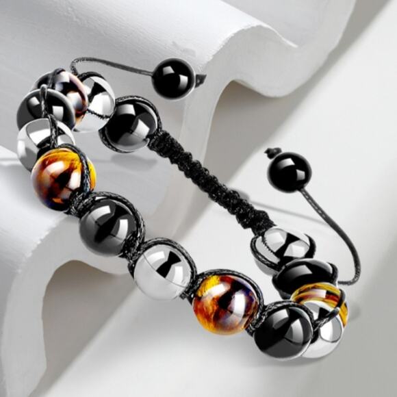Healing Crystal Bracelet Men Women Obsidian Hematite Tiger Eye Stones Adjustable - Picture 1 of 8
